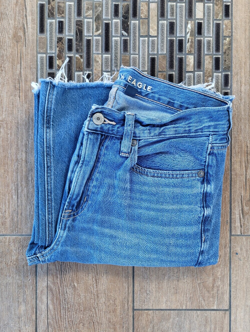 American Eagle Blue Low-Rise Baggy Flare Jeans Size 4